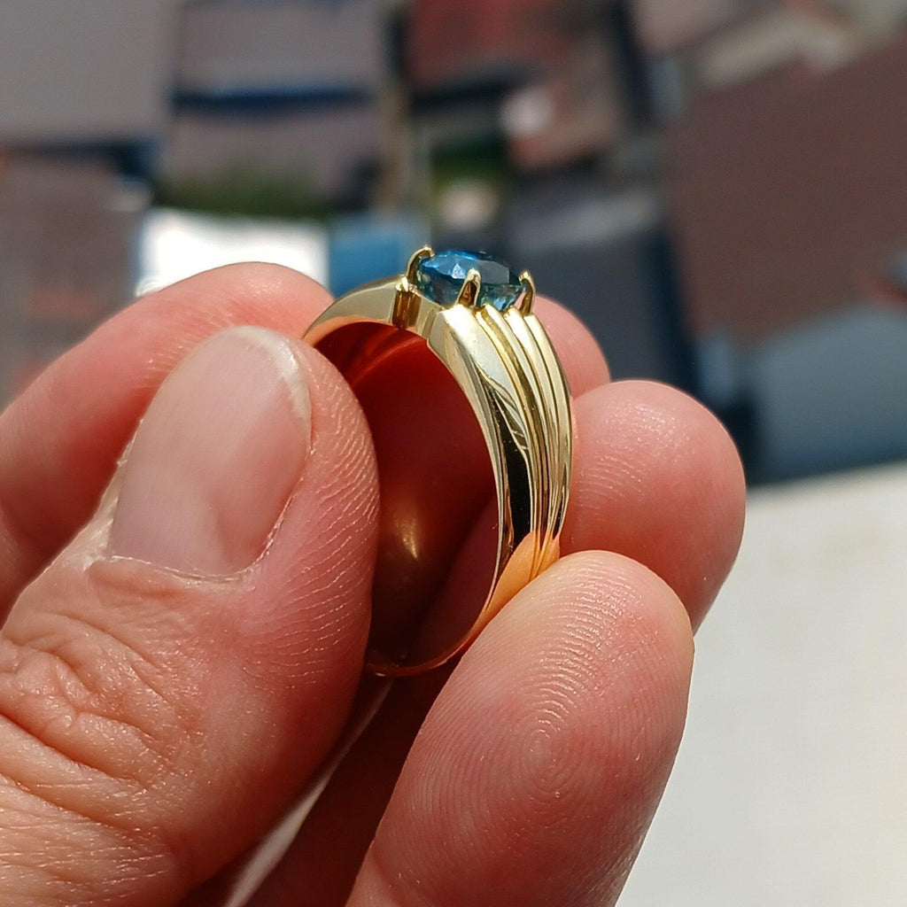 18K Yellow Gold Ring, Blue Zircon Gold Ring, Men's 18K Gold Ring, Men's Ring, oval Blue Zircon, Minimalist Gold Ring, Gift for Him - Size 13 - Von Günther zu Wind18K yellow gold ring