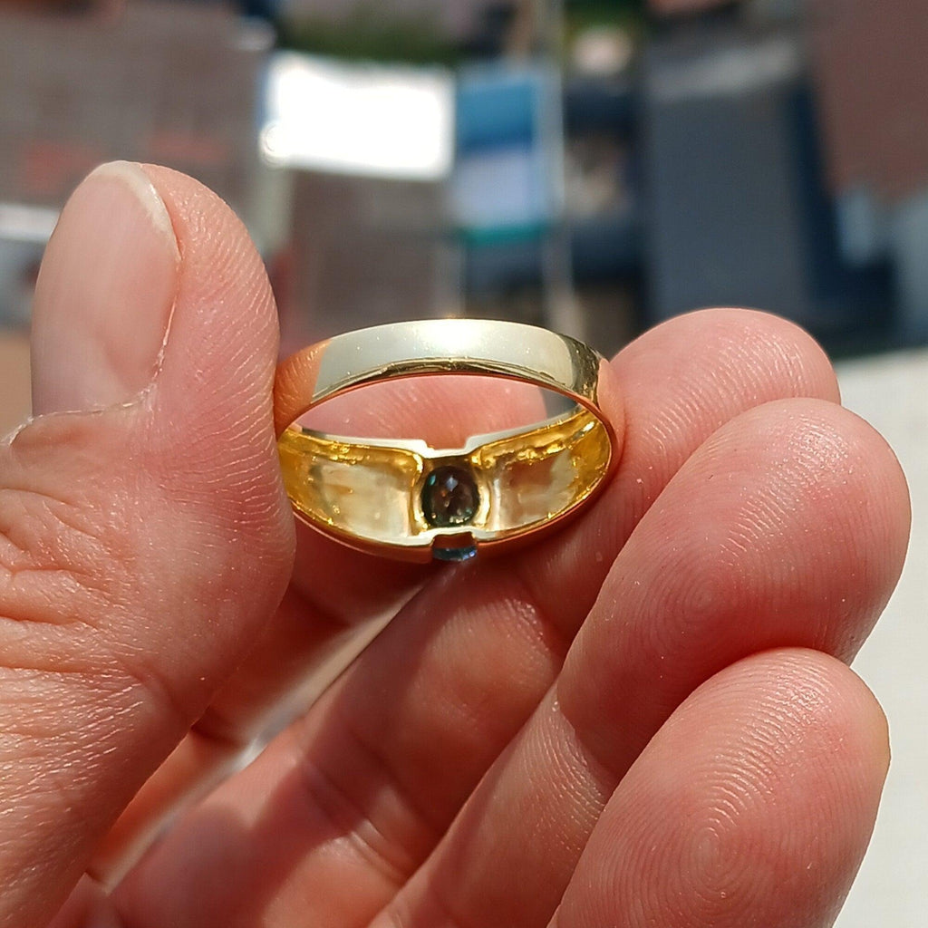 18K Yellow Gold Ring, Blue Zircon Gold Ring, Men's 18K Gold Ring, Men's Ring, oval Blue Zircon, Minimalist Gold Ring, Gift for Him - Size 13 - Von Günther zu Wind18K yellow gold ring