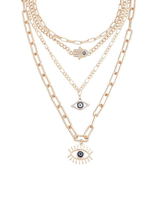 Layered Evil Eye Necklace with Bold Chains - Von Günther zu WindNecklace
