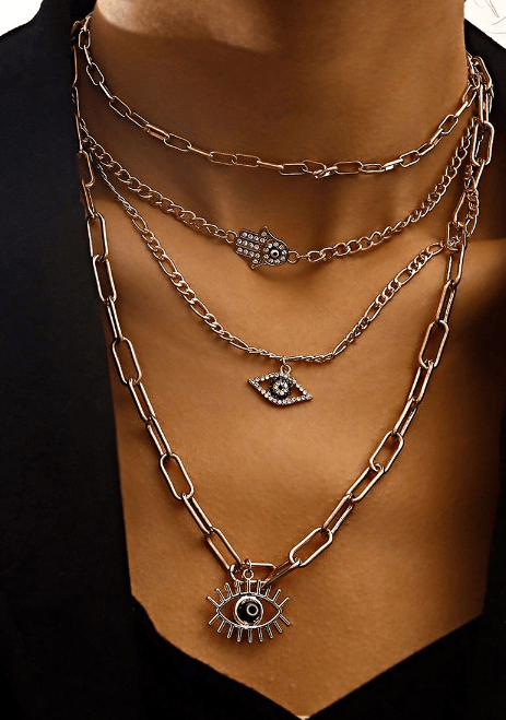 Layered Evil Eye Necklace with Bold Chains - Von Günther zu WindNecklace