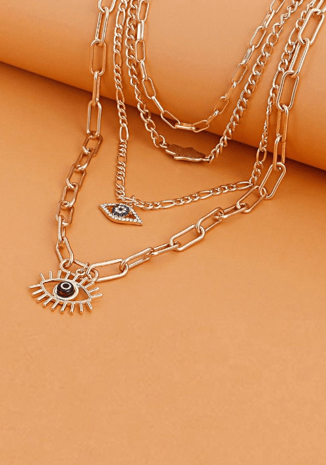Layered Evil Eye Necklace with Bold Chains - Von Günther zu WindNecklace