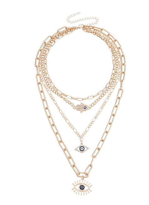 Layered Evil Eye Necklace with Bold Chains - Von Günther zu WindNecklace