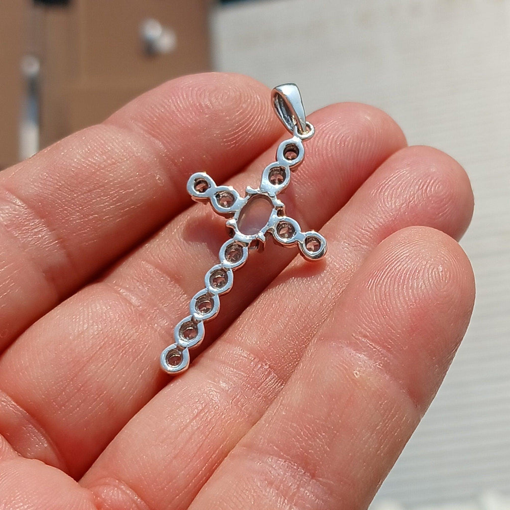 Moonstone Crucifix, Sterling Silver Pendant, Cross Amulet, Moonstone Pendant, Ceylon Moonstone, 11 CZ, gift for her, moonstone necklace - Von Günther zu WindSterling Silver Pendant