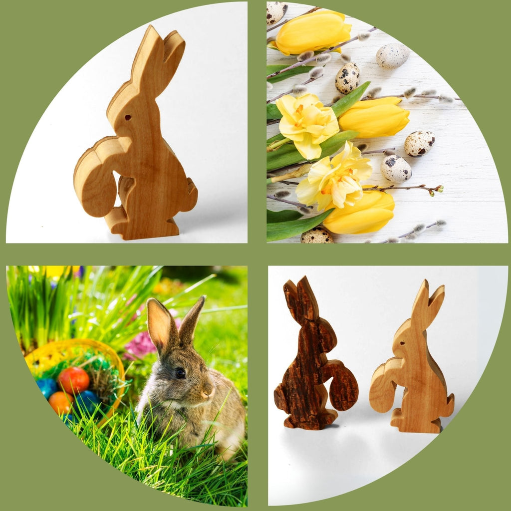 Osterdeko Osterhase mit Ei Tischdeko aus Olivenholz (mit Rinde) - Von Günther zu WindOsterdeko