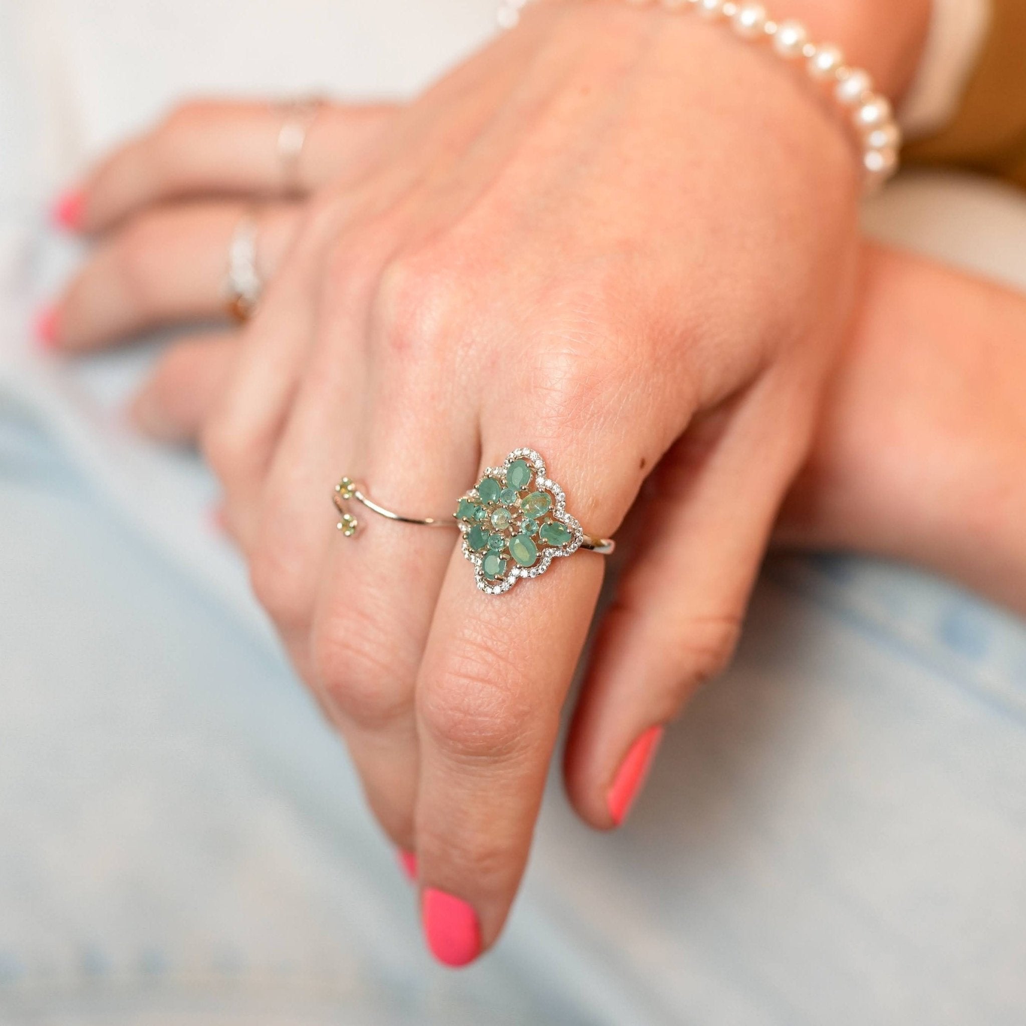 Ring Esmeralda - Sterling Silver Emerald Rhodium Plated Ring - Von Günther zu WindRings