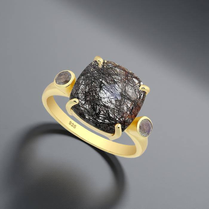 Ring Nebbia - Sterling Silver Rutilated Quartz & Labradorite Ring - Von Günther zu WindRings