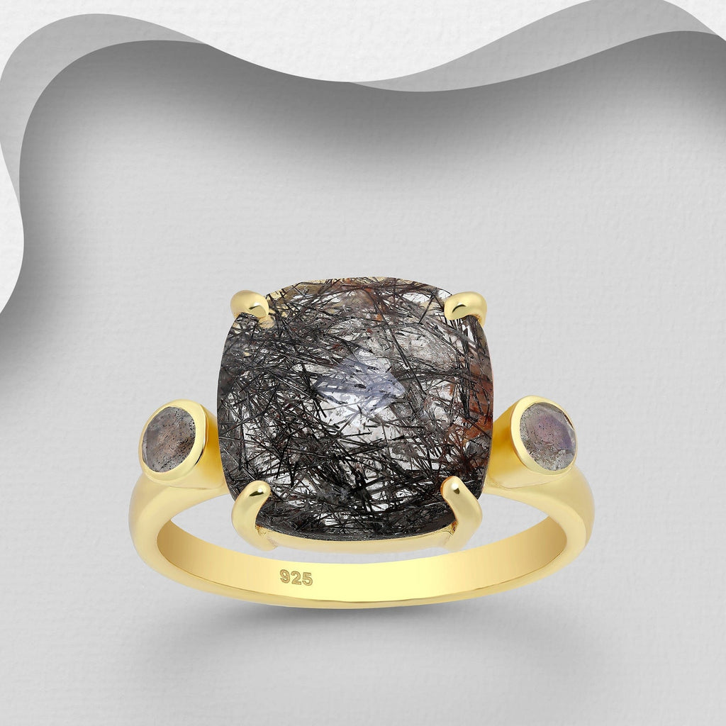 Ring Nebbia - Sterling Silver Rutilated Quartz & Labradorite Ring - Von Günther zu WindRings