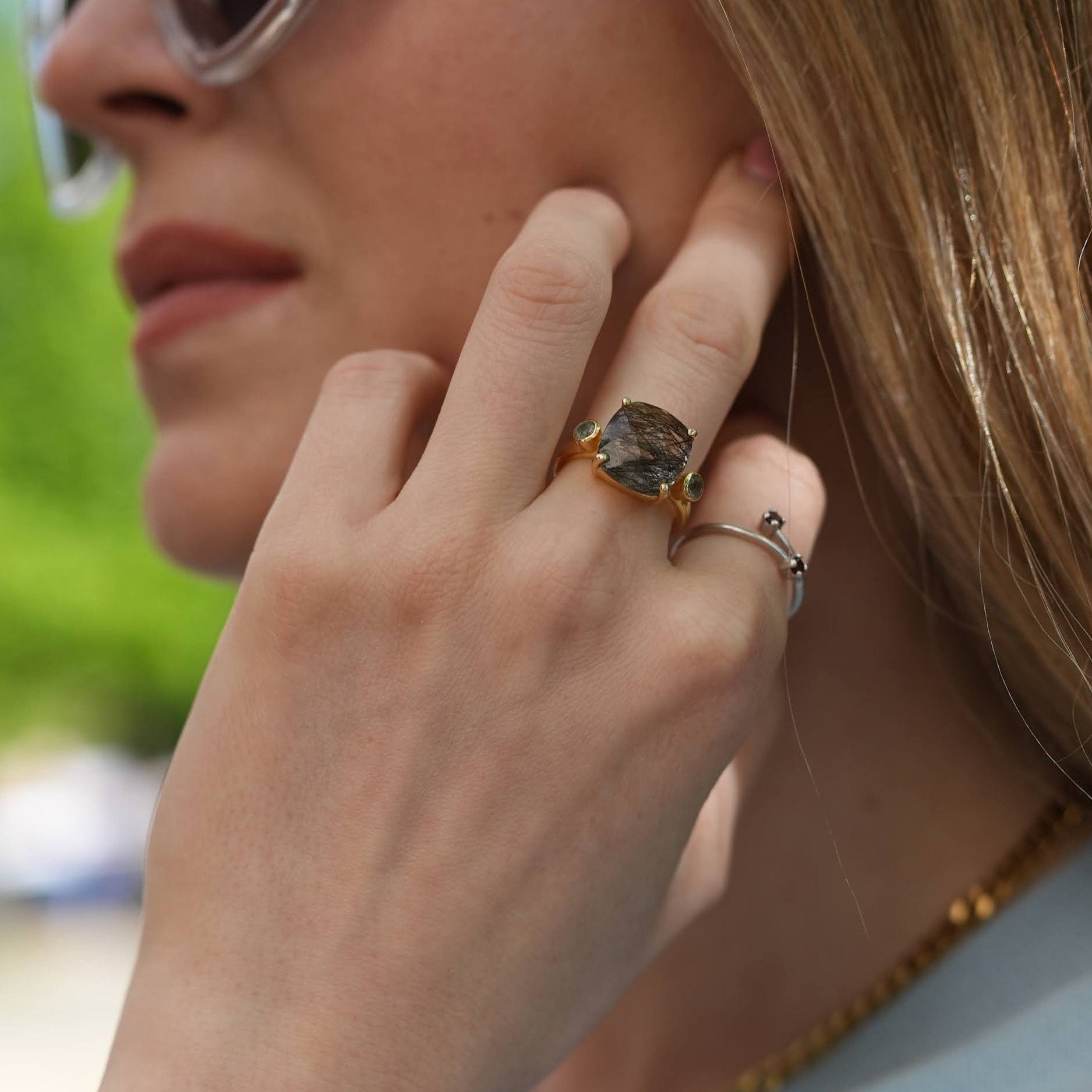 Ring Nebbia - Sterling Silver Rutilated Quartz & Labradorite Ring - Von Günther zu WindRings